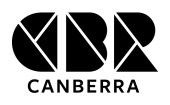 Canberra logo: abstract black shapes forming letters CBR above the word CANBERRA.